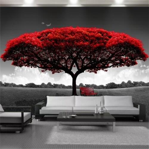 Romantic Red Tree 3d Wallpaper Living Room Bedroom Background Wall Decorative 3d Mural Wallpaper