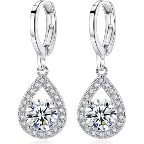 1 pairs copper water drop shape full fill setting cubic zirconia silver color drop Earrings for women