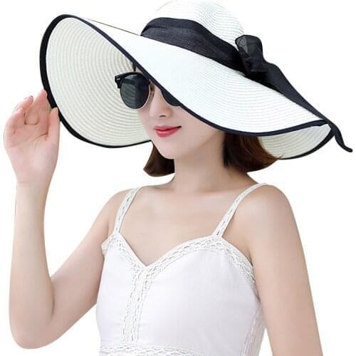 Bow Sun Hats Womens Sombrero Paja Summer Sunscreen Big Hat With Streamers Vacation Sunshade Beach Hat Chapeau Femme Cap