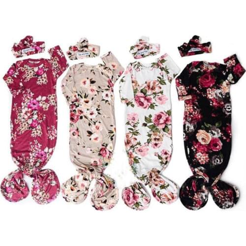 Citgeett Newborn Baby Girl Floral Long Sleeves Sleeping Bag Sleep Sack Wrap Swaddle+Headband Set 0-6M