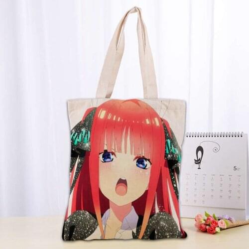 Custom Nino Nakano Anime Tote Bag Popular Foldable Shopping Bag Reusable Eco Large Unisex Canvas Fabric Shoulder Bag Tote 0406