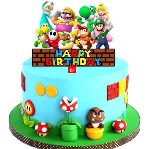 Super Mario Game Theme Childrens Birthday Cartoon Mario Brothers Cupcakes Insert Childrens Birthday Party Cake Decoration Gifts