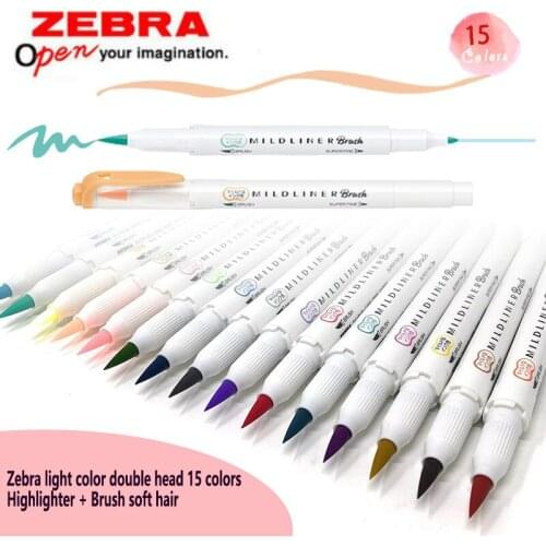 15-Color Japanese Zebra highlighter student with WFT8 double-headed marker dual-use soft brush watercolor hand account