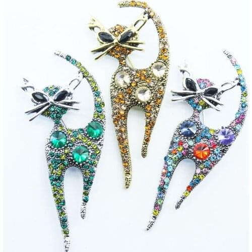 Vintage rhinestone broches de gato para mujeres Metal Multi-gato de color Animl de fiesta Casual broche regalos
