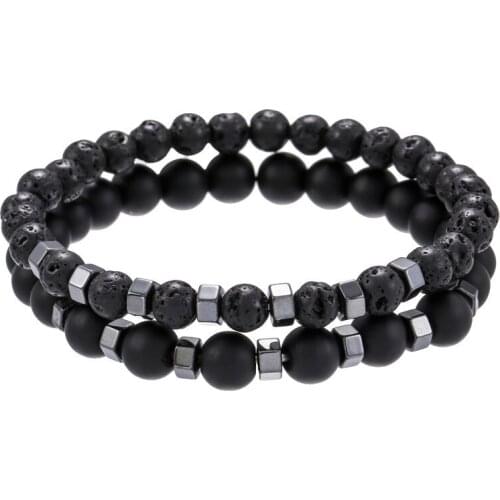 Mens Jewelry Bead Chains Punk 2 Piece Set Fashion Bracelet Man Accessories Classic Vintage Stone Sets Goth Men Bracelets