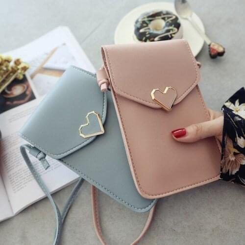 Women Heart-shaped Transparent Screen Mobile Phone Bag 2021 New Mini Messenger Bags Lady Handbag and Purses Small Phone Bag