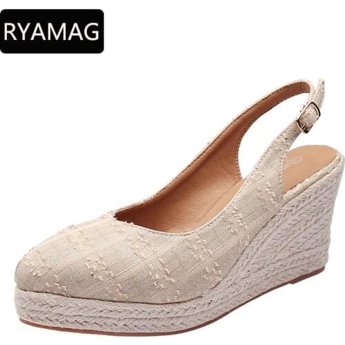 RYAMAG Womens Espadrilles Wedge 2021 New Sandals Skirt Single Shoes Womens Fashion Pointed High Heels Thick Bottom Straw