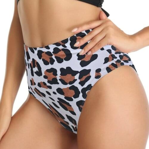 Women Sexy Bikini Bottoms Print High Waist Briefs Summer Swimwear Beachwear Retro Swimsuit Plus Size