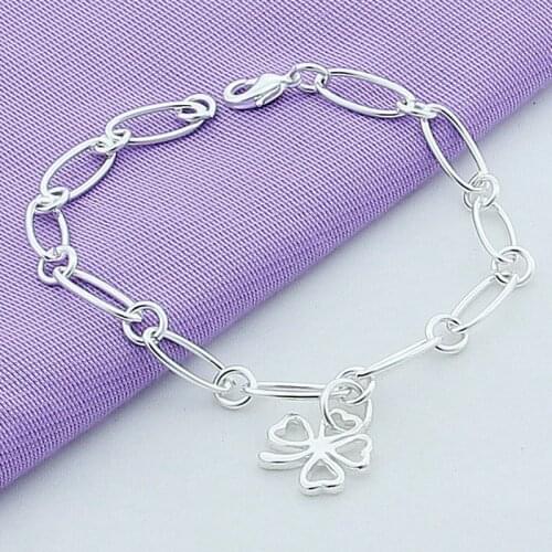 New Design Silver Bracelet 925 Sterling Silver Fashion Simple Four-Leaf Clover Charm Bracelet For Women