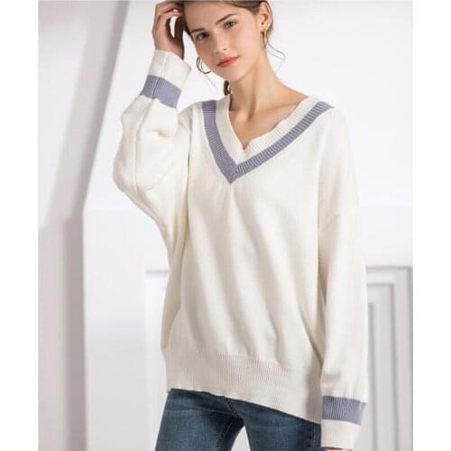 New 2020 Autumn Winter Womens Sweaters V-Neck Pullover Korean Style Minimalist Casual Female Jumpers CL593