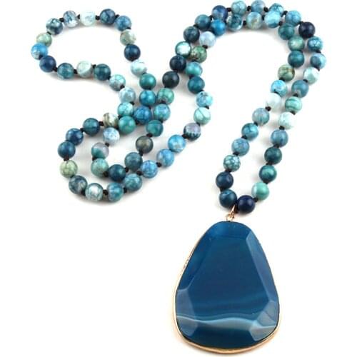 Fashion Blue Stone Knotted Facet Stone Drop Pendant Women Necklace For Women Necklaces