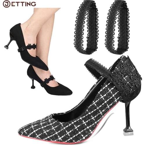 1Pair Women Black Lace Shoes Band High Heels Bundle Shoelace Loose Anti-skid Shoe Accessories Adjustable Elastic Band Shoelace