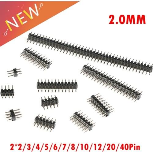 10Pcs/lot Pitch 2.0mm 2.0 Double Row Male 2-40Pin Breakaway PCB Board Pin Header Connector Strip 2*2/3/4/5/6/7/8/10/12/20/40Pin