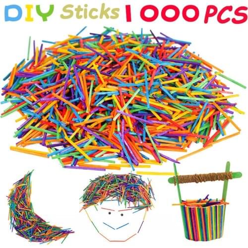 1000Pcs Wooden Colorful Matchstick Sticks DIY Crafts Wood Color Hand Material Decoupage Ornaments Toys For Children Kids Gifts