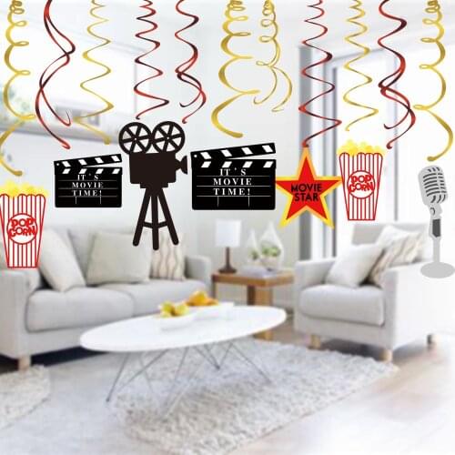 30pcs/set Hollywood Movie Theme Ceiling Hanging Swirl Happy Birthday Wedding Party Wall Spiral Ornament Backdrops Party Supplies