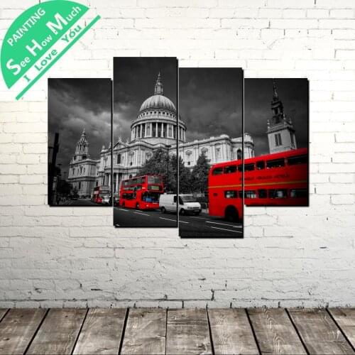 4 Piece Graffiti London Cathedral Modern Wall Painting Poster and Prints Picture Canvas Painting Framed Decorative Pictures