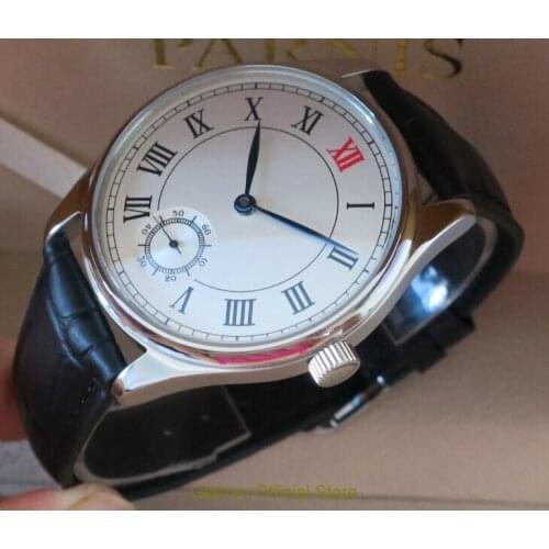 44mm GEERVO white dial Asian 6497 17 jewels Mechanical Hand Wind movement mens watch Roman numerals Mechanical watches 088A