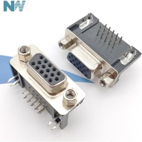 5Pcs/Lot Hdr15 Black Three Platoon Body Vga 15 Pin Female Vga Curved Hole Three Row Bend Hole Copper Needle