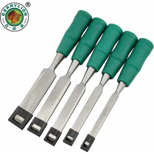 BERRYLION 5pcs Wood Carving Chisel Tools Set 1''/3/4''/1/2''/3/8''/1/4'' Wood Flat Chisel For Woodworking Hand Tools