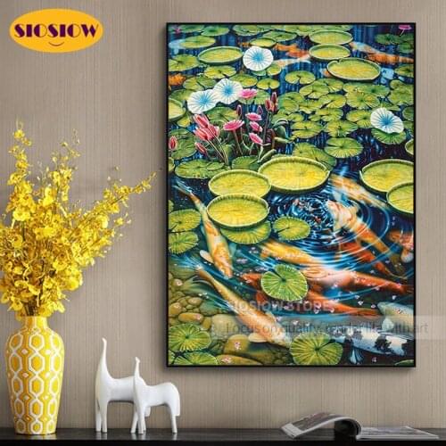 5d Diy Daimond Painting Koi Fish Carp Full Square Drill Diamond Embroidery Chinese Mosaic Cross Stitch Kits Art Craft Decor Home