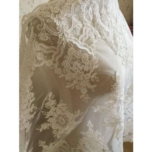Ivory Alencon Lace Fabric Floral Wedding Lace Fabric Dress Coat Fabric 22.8 Inches Wide 1 Yard