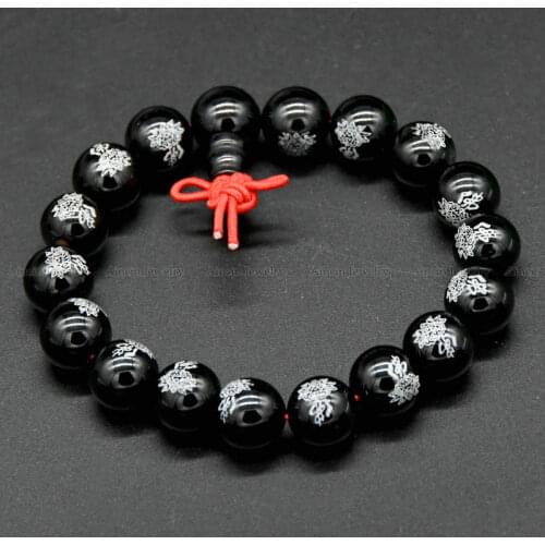 Natural Black Agate Beaded Bracelets Lucky Red Rope Chinese Jewelry Louts Buddha Laser Bracelet Fashion Men and Women Jewelry