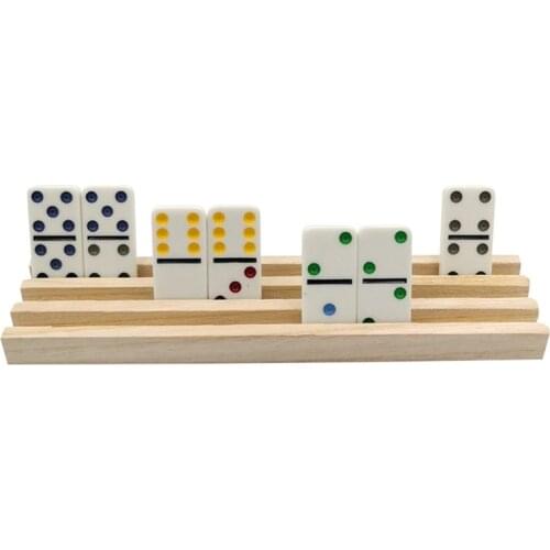 Y1UC Domino Racks Set of 4, Plusvivo Wooden Domino Trays Holders for mexican Train Chicken Food and Other Dominoes Games