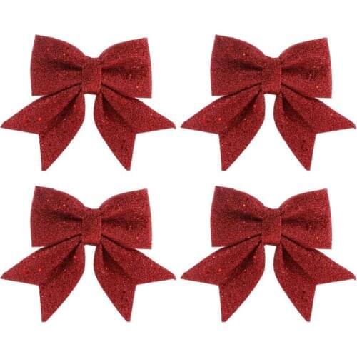 4Pcs Christmas Gold Dust Bows Christmas Tree Printed Bow Ornaments Christmas Glitter Ribbon Bow Christmas Tree Decorations
