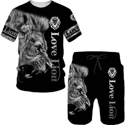 Funny animal T shirt+Beach Shorts Sets 2021 Summer Sportswear Jogging Pants T-shirt streetwear Harajuku 3D print tiger tshirt