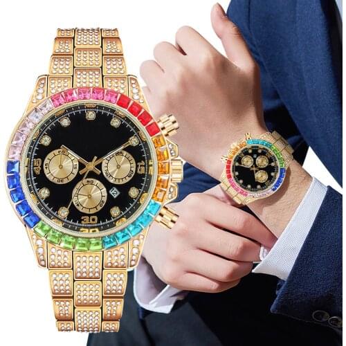 Hot Selling Hip Hop Men Diamond Iced Out Watch Color Rhinestone Shiny Luxury Fashion Watch For Men