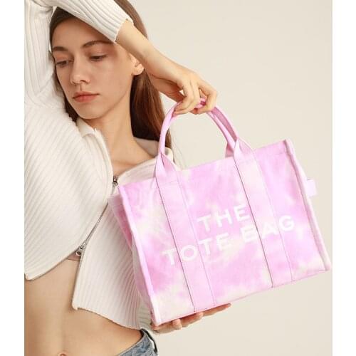 Canvas Gradient Pink Tote Women Shoulder Bag Letter Printed Casual Ladies Crossbody Bag Shopper Weekender Handbag Brand Designer