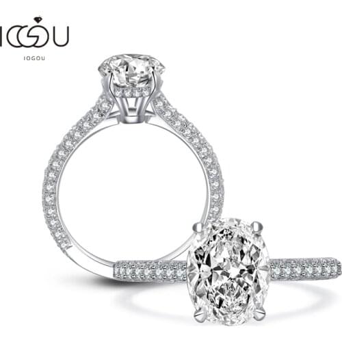 IOGOU 2.5 Carat Oval Cut Sterling Simulated Diamond Ring for Women Engagement Wedding Sterling Silver Ring Elegant Jewelry Gifts