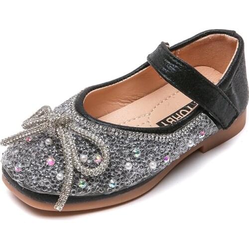 Girls Sequined Leather shoes Autumn New Children Sweet Bow-knot Princess Soft Shoes Fashion Student Casual Shoes G102