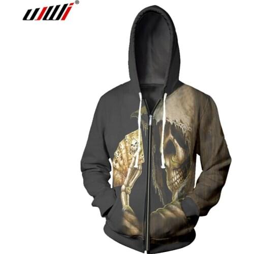 UJWI Cool Zipper Pullover Men/Women 3D Sweatshirts Print Poker Skull Zip Jackets Casual Mens Spring Clothes Harajuku