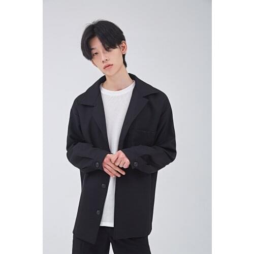 Mens jacket jacket casual fashion ordinary open corner collar jacket jacket personalized pocket loose size jacket