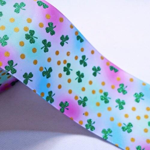 3" 75 mm Foil Printed Ribbon Gold Foil four-leaved clover Hair bows Accessories Birthday Handmade Materials Gift Wrapping Tape
