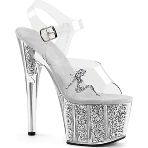 In summer, new high heels and see-through womens shoes are paired with 15cm embellished sandals