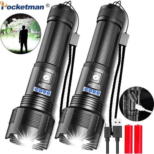 70000LM Powerful Adjustable Flashlight Strong Light Rechargeable Linterna LED Torch 18650 Battery Zoom 5 Modes Outdoor Camping