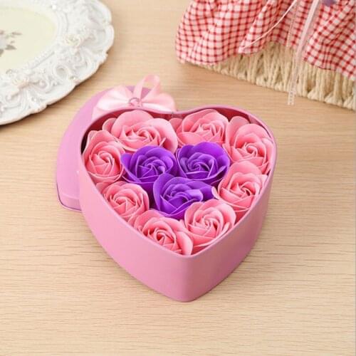 Artificial Flowers Soap Rose Heart Shaped Tin Box Valentines Day Sky Blue Box Sky Blue Flower Festive Party Supplies