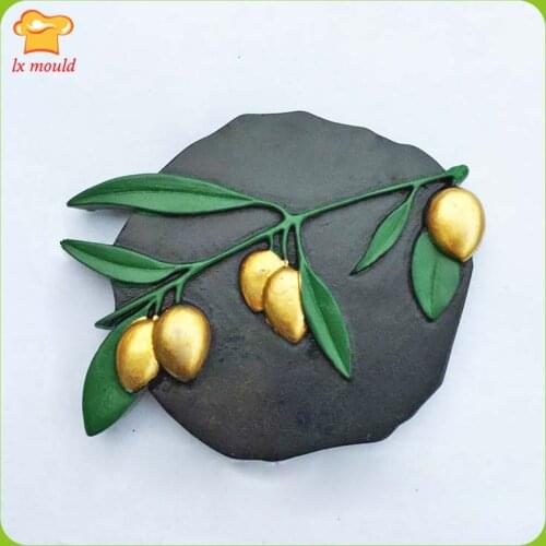 LXYY New Olive Branch Fondant Cake Silicone Mould Olive Fruit Paste Clay Mold Dessert Fondant Baking Tools