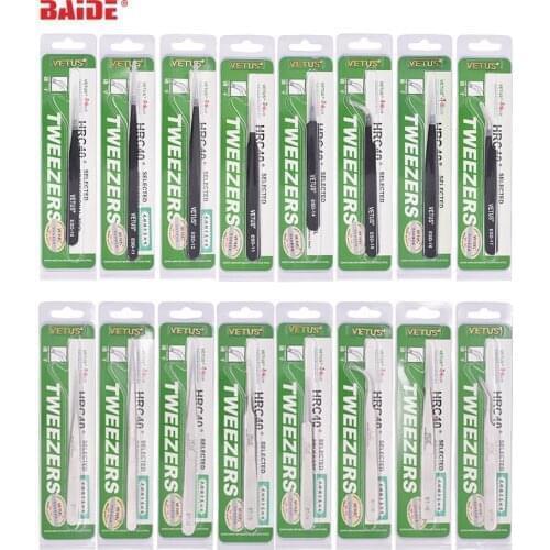 Original Black Stainless Steel VETUS Tweezers HRC40 Antistatic Nipper ST ESD 10 11 12 13 14 15 16 17 for Eyelash Phone