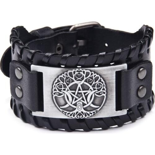 Original Pentagon Genuine Leather Male Bracelet Fashion Trend Jewelry Handring Moon Life Tree Tree Man Bracelet Vintage Jewelry