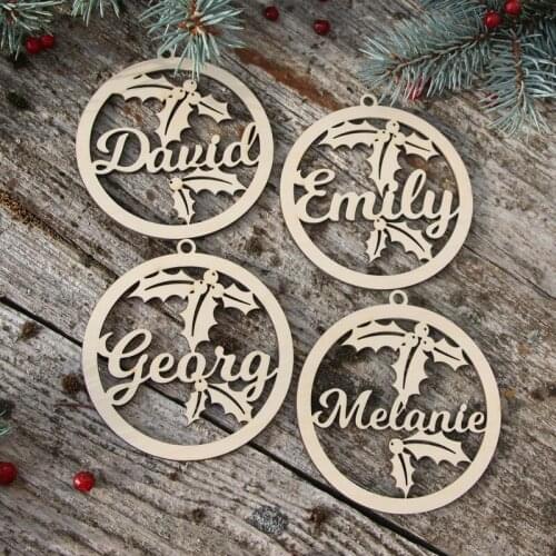 Personalized Custom Christmas bauble laser cut names Christmas gift tags with name wooden Christmas Tree hanging Tags