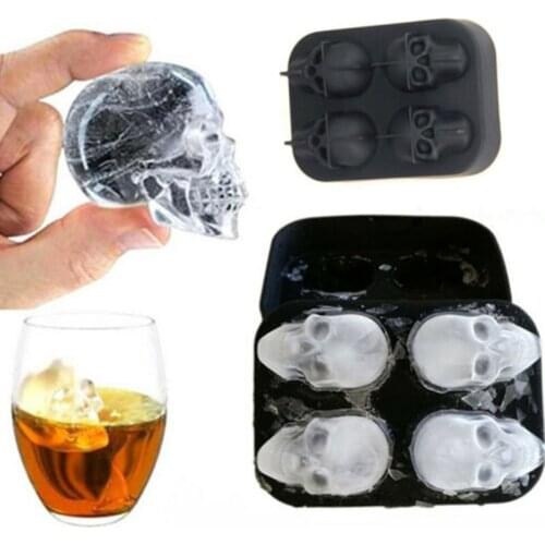 3D Skull Shape Silicone Ice Cube Trays Mold Cocktails Whisky Coffee Ice Molds Maker DIY Funny Chocolate Candy Molds