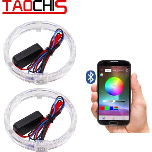 TAOCHIS 12v APP RGB Angel Eyes DRL Car LED Headlight Retrofit Light Guide Optical Halo Rings 80mm 95mm White blue green