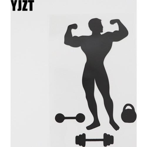 YJZT 8.9CMX4.7CM Muscled Man Bodybuilding Fitness Decal Vinyl Car Sticker Black/Silver 8A-0713