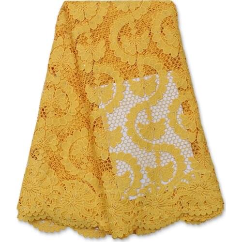 Yellow Nigerian Guipure Lace Water Soluble Fabric 2021 High Quality Embroidered 5 yards African Cord Laces Mesh Fabrics 4081B-2