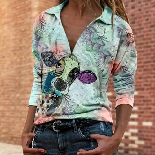 Ladys T-shirt Bull Head Animal Print Casual Long Sleeve Tops Hot sale Explosion style bull head animal print ladies long