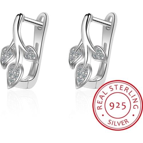 New 925 sterling silver Stud Earring Sweet Crystal Leaf Design Earring For Women Korea Fashion Lady Jewelry 2019 oorbellen