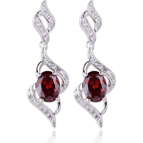 Lady 925 Sterling Silver Dangle Earrings 6x8mm Oval CZ Cubic Zirconia Stone Jewelry E085